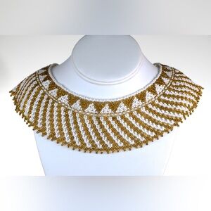 Elegant Gold and White Beaded Necklace